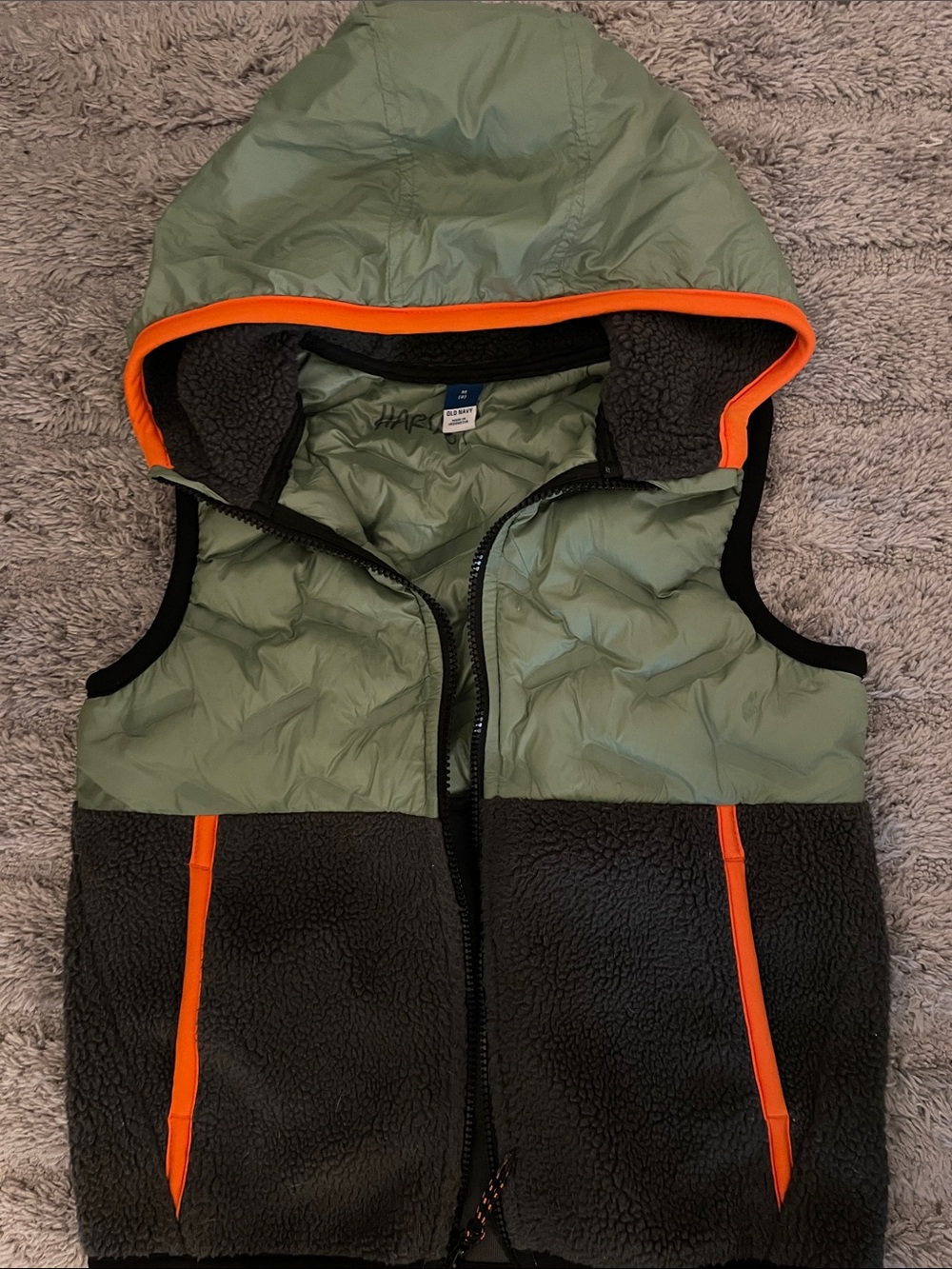 Old Navy Olive Green and Charcoal Vest with Orange Trim